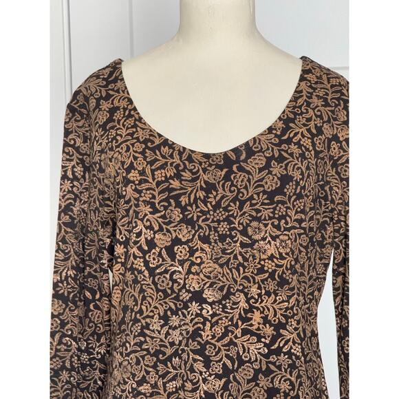 Peruvian Connection Sheath Dress Long Sleeve Brown Black Knee Length Women's M - Picture 2 of 7